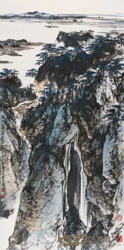 晏济元 1993年作 巴山渡口 镜心 137×68cm